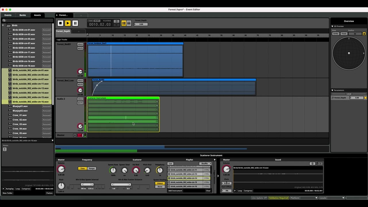 FMOD Studio 2 - Creating a Forest Sound Design