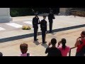 Tomb of the Unknown Solider-Guard calls out crowd . 