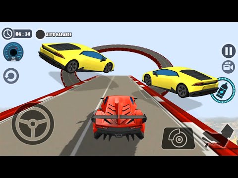Impossible Car Tracks 3D - Red Sport Car vs Yellow Sport Car - Impossible Stunts Simulator Gameplay