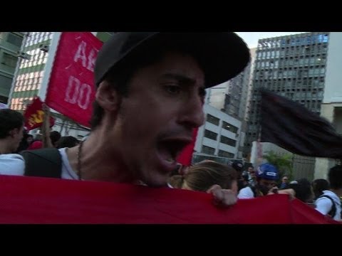 Anti-World Cup protesters rally in the streets of Sao Paulo