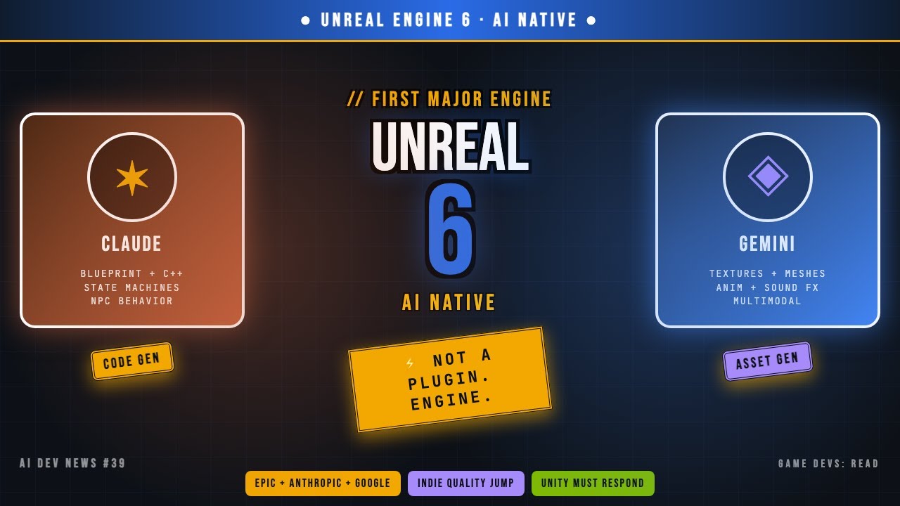 Unreal Engine 6 Goes AI-Native — Claude + Gemini Built Into The Engine
