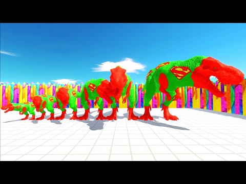 DEATH RUN vs DIFFERENT SIZE GREEN SUPERMAN T-REX - Animal Revolt Battle Simulator