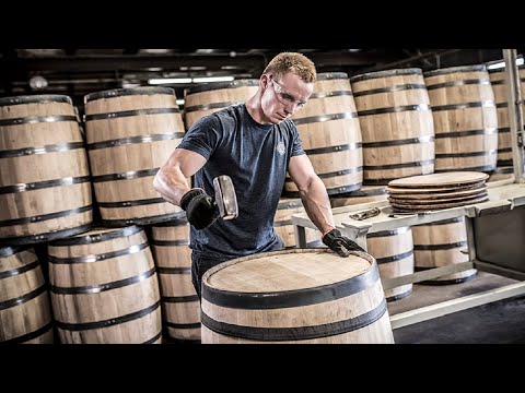 Modern Wooden Wine Barrel Making Process Inside Factory, Manufacturing A Wood Barrel Large