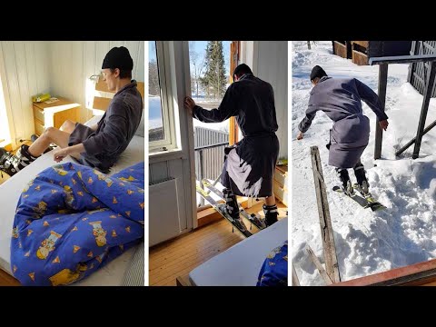 Kid goes from sleeping to skiing in 10 seconds.