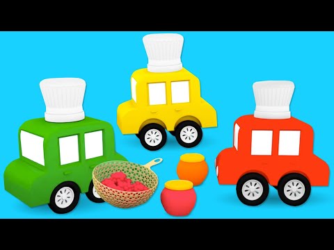 Lehrreicher Cartoon für Kinder.  Die 4 kleinen Autos machen Marmelade.