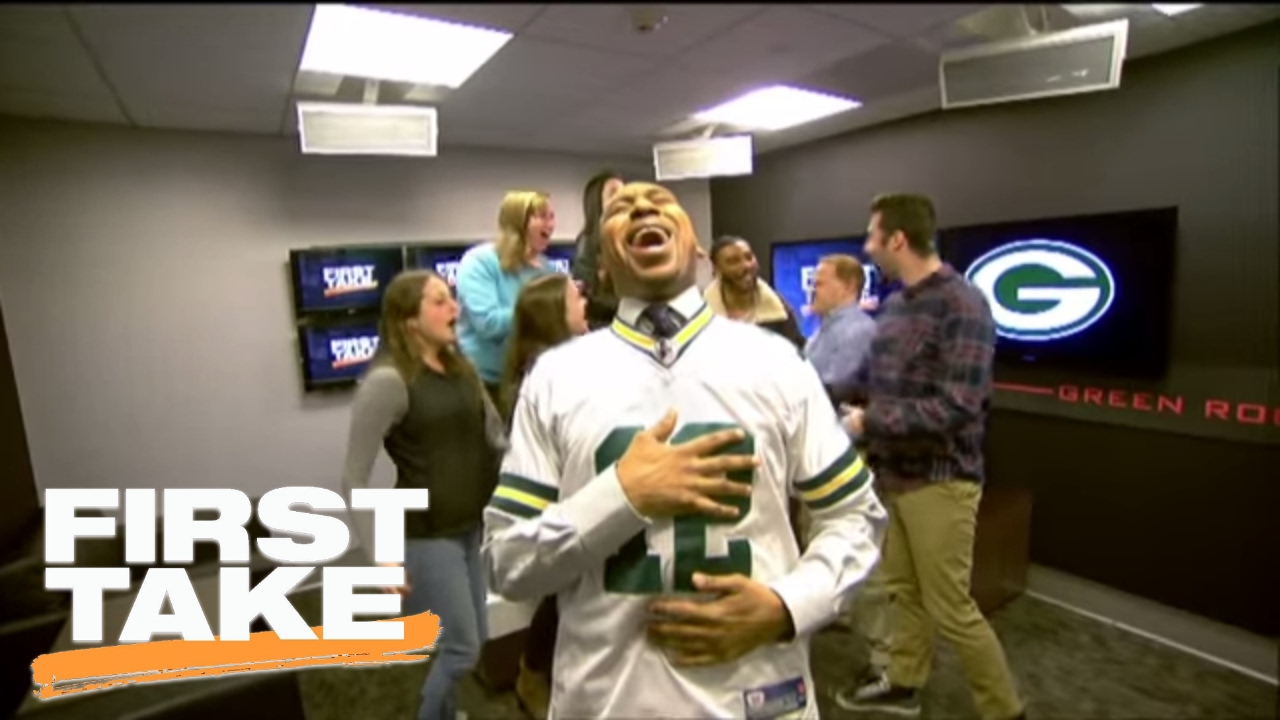 Stephen A. Smith Celebrates Cowboys' Loss By Wearing Rodgers' Jersey | First Take | January 26, 2017