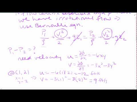 fluid mechanics  prob 5 hmwk 11 velocity potential and bernoulli equation