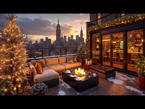 New York Winter Rooftop Jazz ☕ Christmas Coffee Shop Ambience & Jazz Relaxing Music for Work