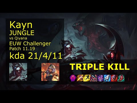 Kayn Jungle vs Qiyana - EUW Challenger 21/4/11 Patch 11.19 Gameplay