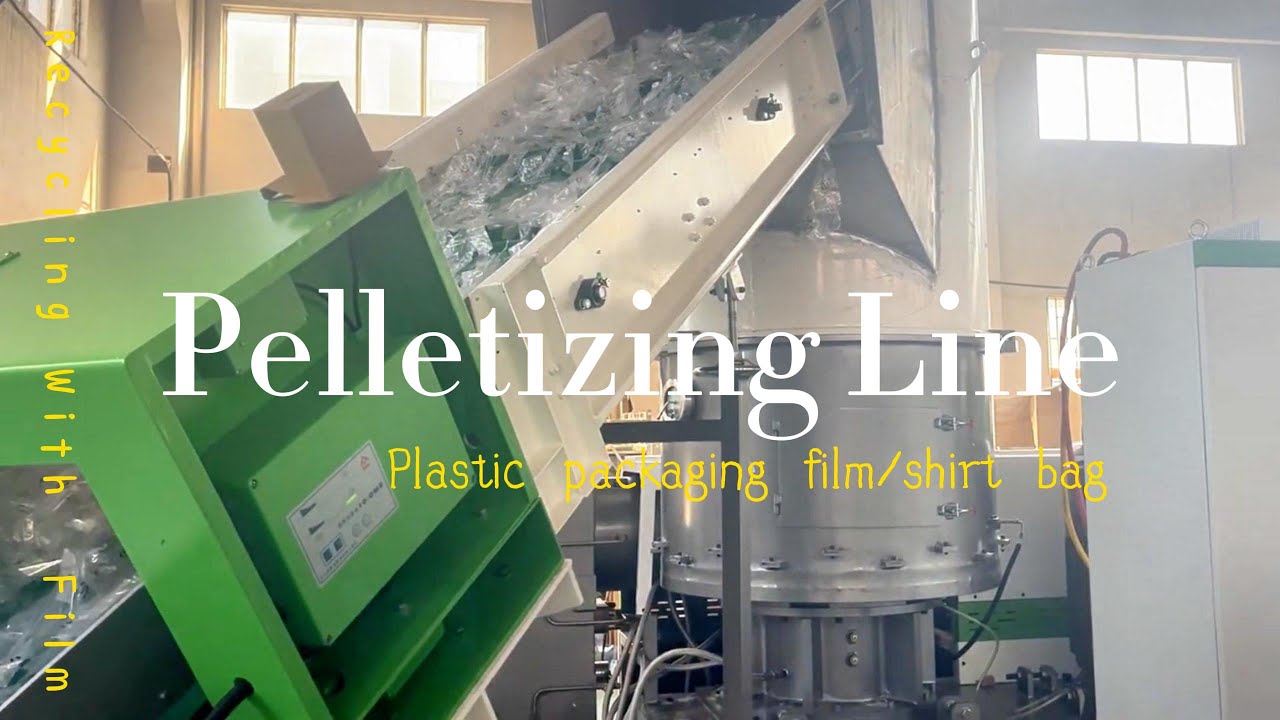 Plastic film recycling pelletizing line running in the factory
