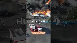 El drone del HUARPE mostró el operativo por incendio en el Parque Industrial