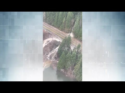 Video shows washout that closed Highway 28 near Campbell River