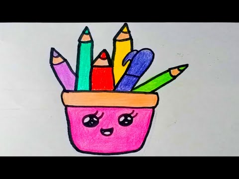 How to Draw a Cute Pen Pencil Holder,Cute Easy Drawings
