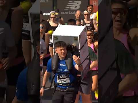 London Marathon with a fridge on his back! #shorts