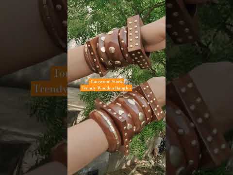 Brown single pc trendy wooden bangles with brass charm fitti...