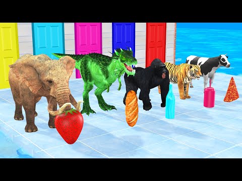 Choose The Right Mystery Door Challenge with Gorilla Cow Elephant Tiger Dinosaur Mystery Door Game