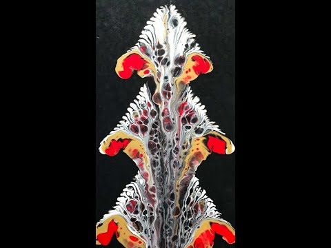 (83) Acrylic Pour Chain Pull Tree Red Gold White