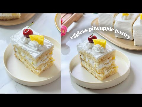 NO OVEN eggless pineapple pastry | Classic Indian bakery style recipe | Super soft