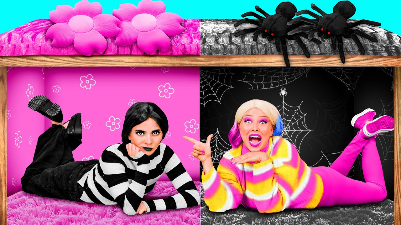 ベッドの下の秘密の部屋と Wednesday Addams | いたずら戦争 BaRaFun Challenge