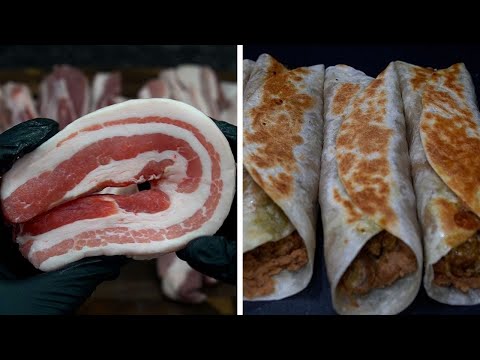 Burritos de Pork Belly en Salsa Verde con Frijoles Refritos