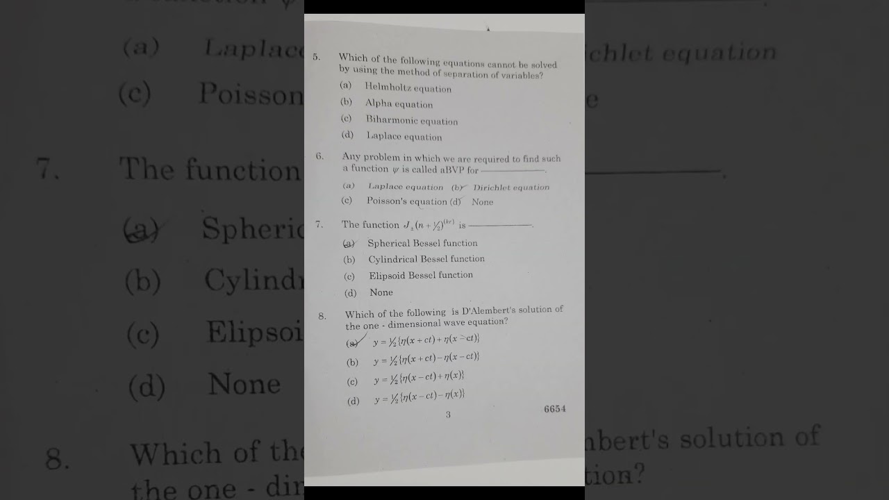 PDE (Partial Differential Equations) Question Paper #exam #questionpaper2024 #mathematics