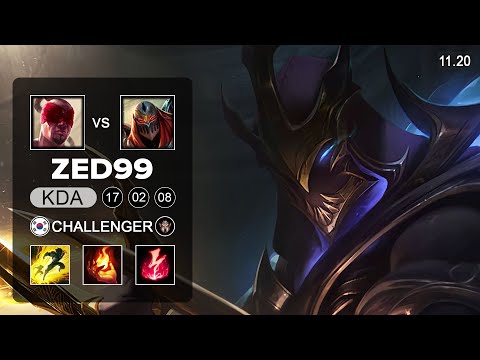 ZED99 Zed Mid vs Lee Sin - KR Challenger - Season 11 Patch 11.20
