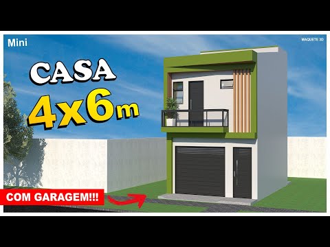 Projeto de casa pequena 4x6 metros – Mini casa com garagem/casa ótima para alugar