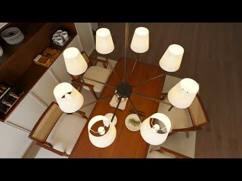 Modern Fabric Shade Multi-Arm Chandelier – 5/8-Light