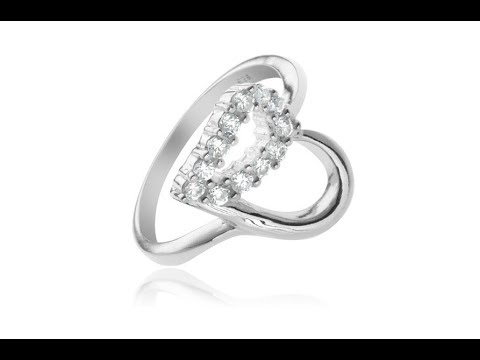 Biżuteria – Srebrny pierścionek 925 - kontur serca, przeźroczysta cyrkoniowa połówka