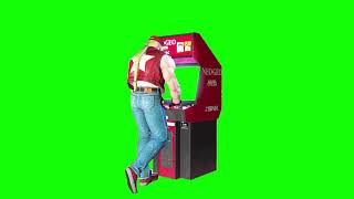 Street Fighter 6 Terry Bogard playing on an arcade machine green screen
