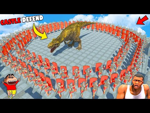 Defending Castle from Deadly Dinosaurs in Animal Revolt Battle Simulator with Shinchan and Chop