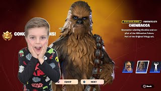 My 10 Year Old Kid Reaction To Me Gifting Him NEW Star Wars Fortnite Battle Pass Unlocking CHEWBACCA
