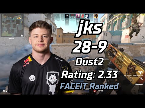jks (28-9) rt:2.33 (Dust2) | FACEIT Ranked | May 21, 2024 #cs2 #pov