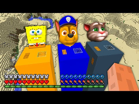 I found SUPER LONG HOUSE OF SPONGEBOB, TALKING TOM AND PAW PATROL in Minecraft! Gameplay Animation