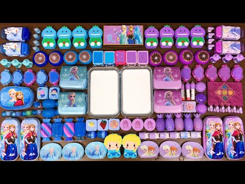 PURPLE vs BLUE FROZEN! Mixing Random Things into Slime! Slimesmoothie Relaxing Satisfying Slime Vide