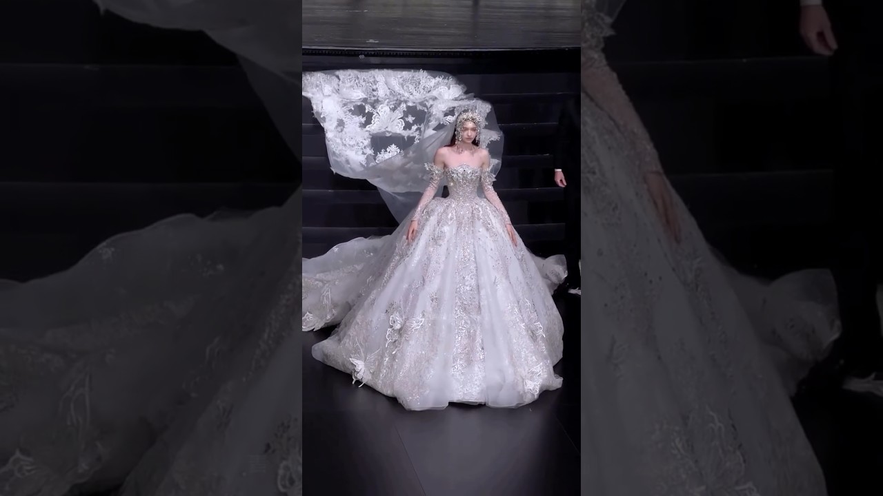 Vestido de Noiva luxo com brilho véu e cauda longa #noivas #vestidodenoiva #wedding