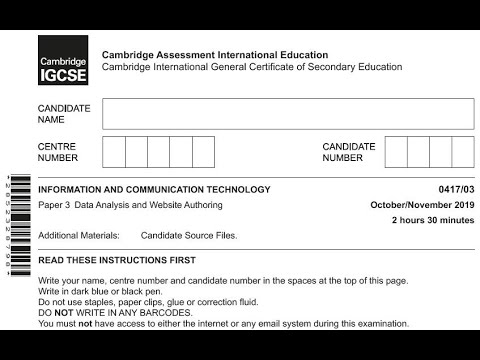 ICT IGCSE Oct/Nov 2019 Paper 3 Spreadsheet Data Analysis