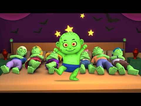 7 Green Zombies Sleeping on the bed 🧟‍♂️ | Funny Halloween Songs | Kids Songs | ABC Learning Club