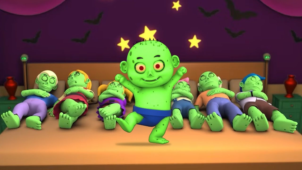 7 Green Zombies Sleeping on the bed 🧟‍♂️ | Funny Halloween Songs | Kids Songs | ABC Learning Club