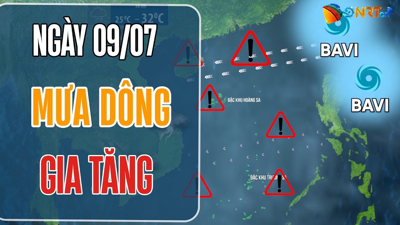 Dự báo thời tiết hôm nay 9/7 | Bắc Bộ mưa tăng, cảnh báo giông bão