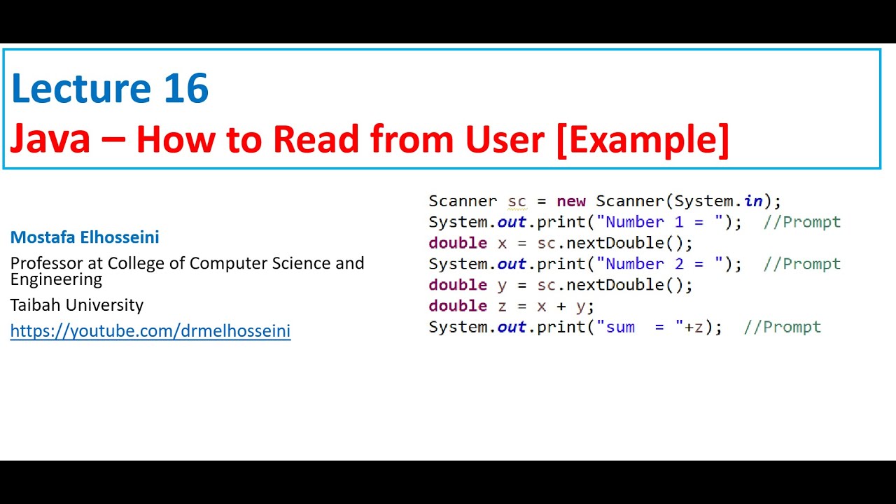 Lecture 16 Java |  Add Two Numbers Example بالعربي
