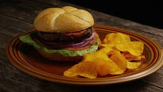 Delicious Burger and Potato chips