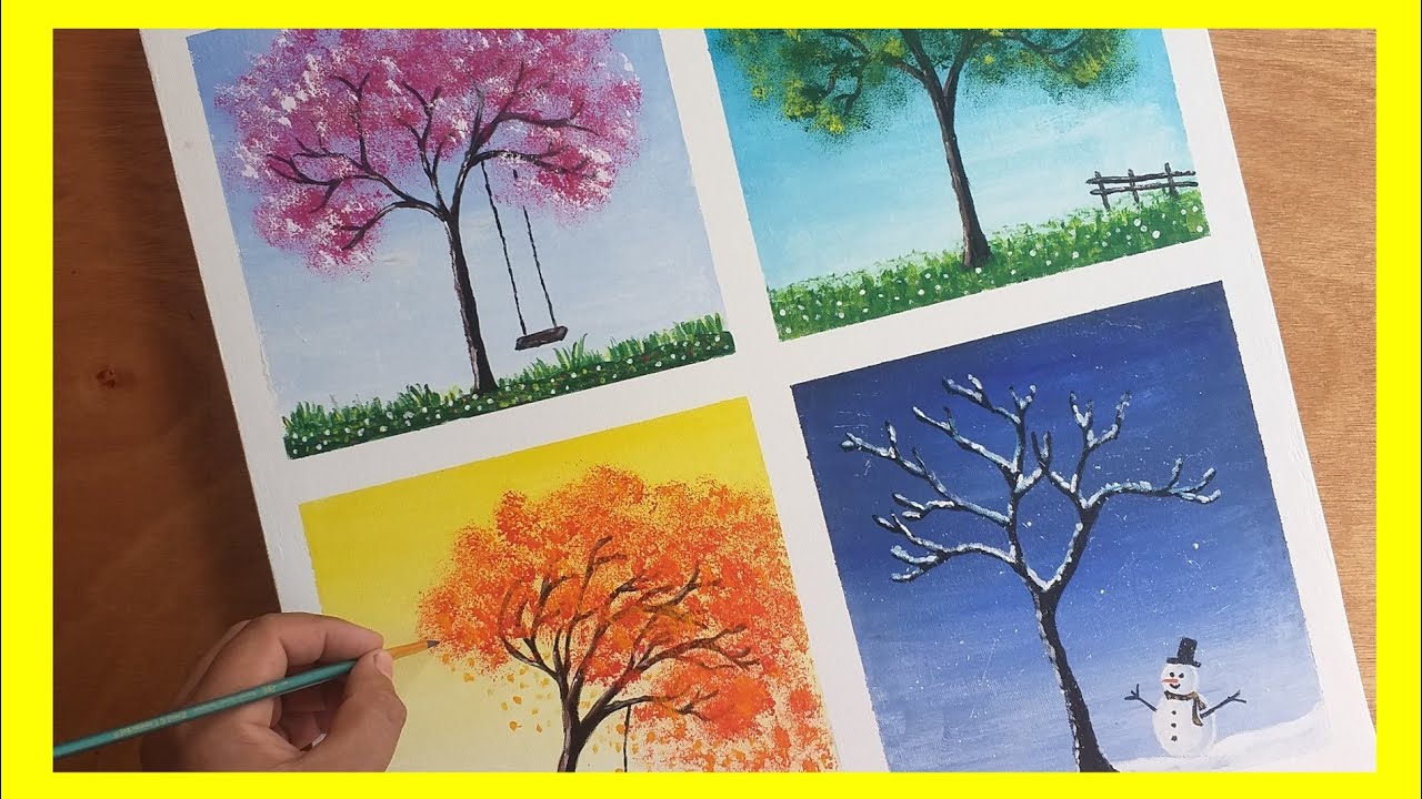 ✅ Como PINTAR Las CUATRO ESTACIONES del Año / PASO a PASO / Pintura Acrilica #10 / Tutorial