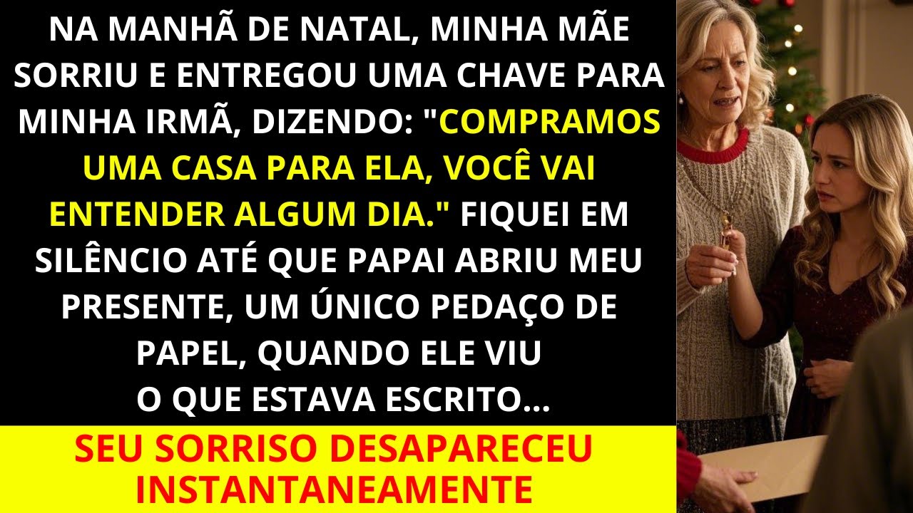 Na manhã de Natal, minha mãe sorriu e entregou uma chave para minha irmã, dizendo: "Nós compramos..