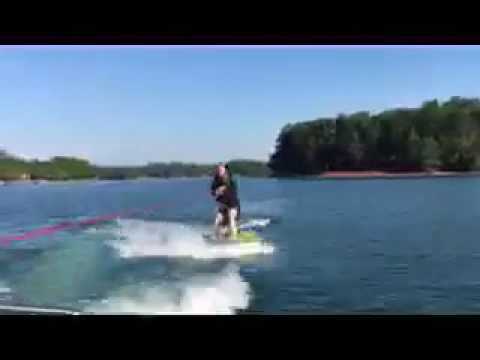 Wakesurfing behind a Grady White