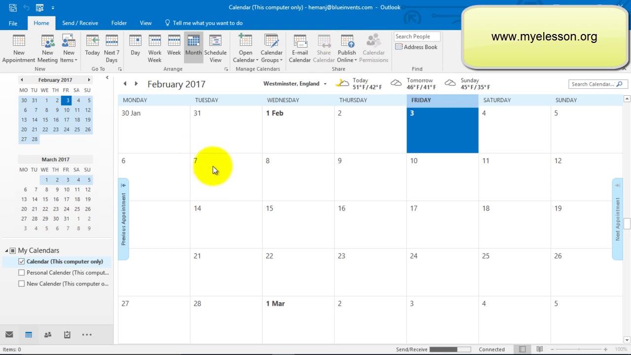 Intro To The Calendar View Of Outlook