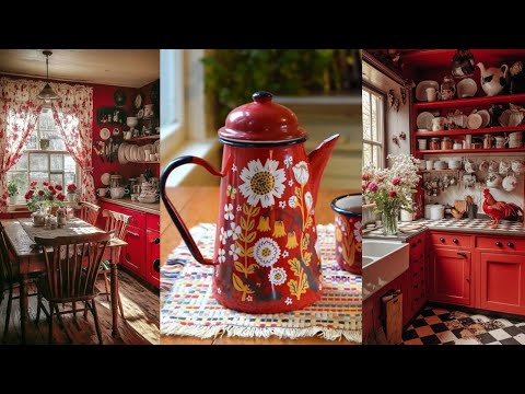 🌺🌿 CUCINA IN PICCOLA CASA DI CAMPAGNA, Grande Stile: Idee di Decorazione Vintage in Rosso per Cat...