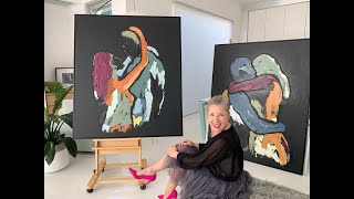 Couple about to kiss - Figurative Art - Black Canvas - Body Bloom II - Sarah Jane Artist