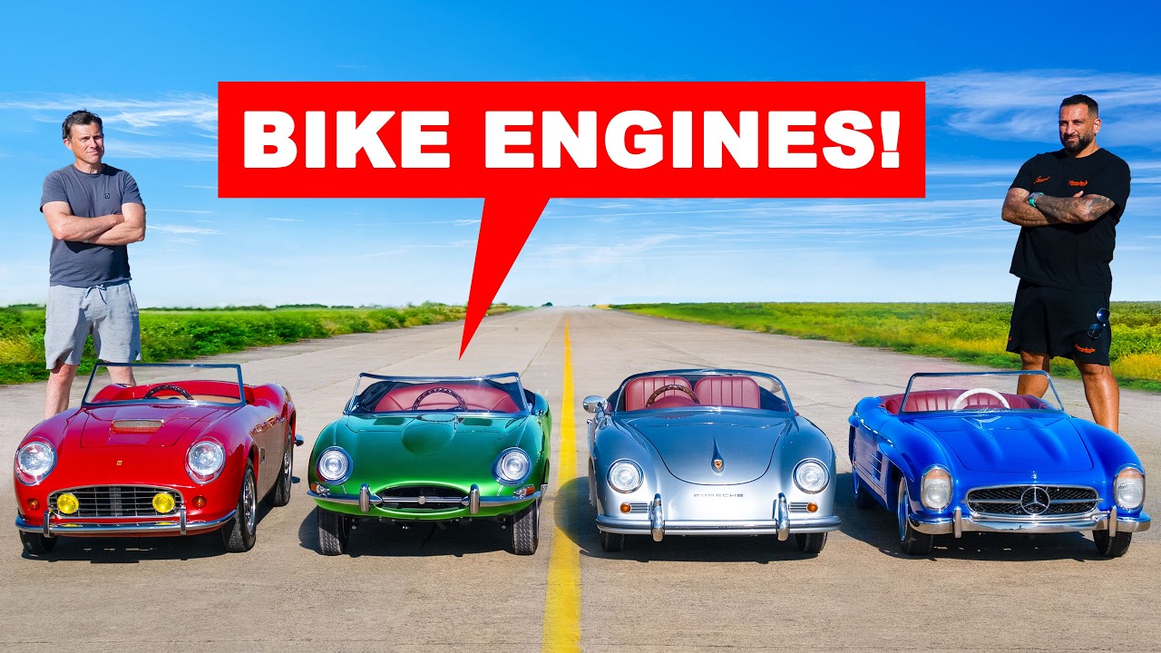 Ferrari 250GT v Jag E-Type v Porsche Speedster v Mercedes 300SL: DRAG RACE