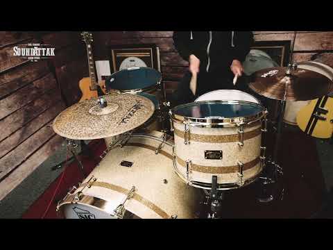 *Pre-Owned* SJC Custom 24'' White Gold Flake w/ Ginger Glitter Stripes & Brass HW - 4pc Drum Kit